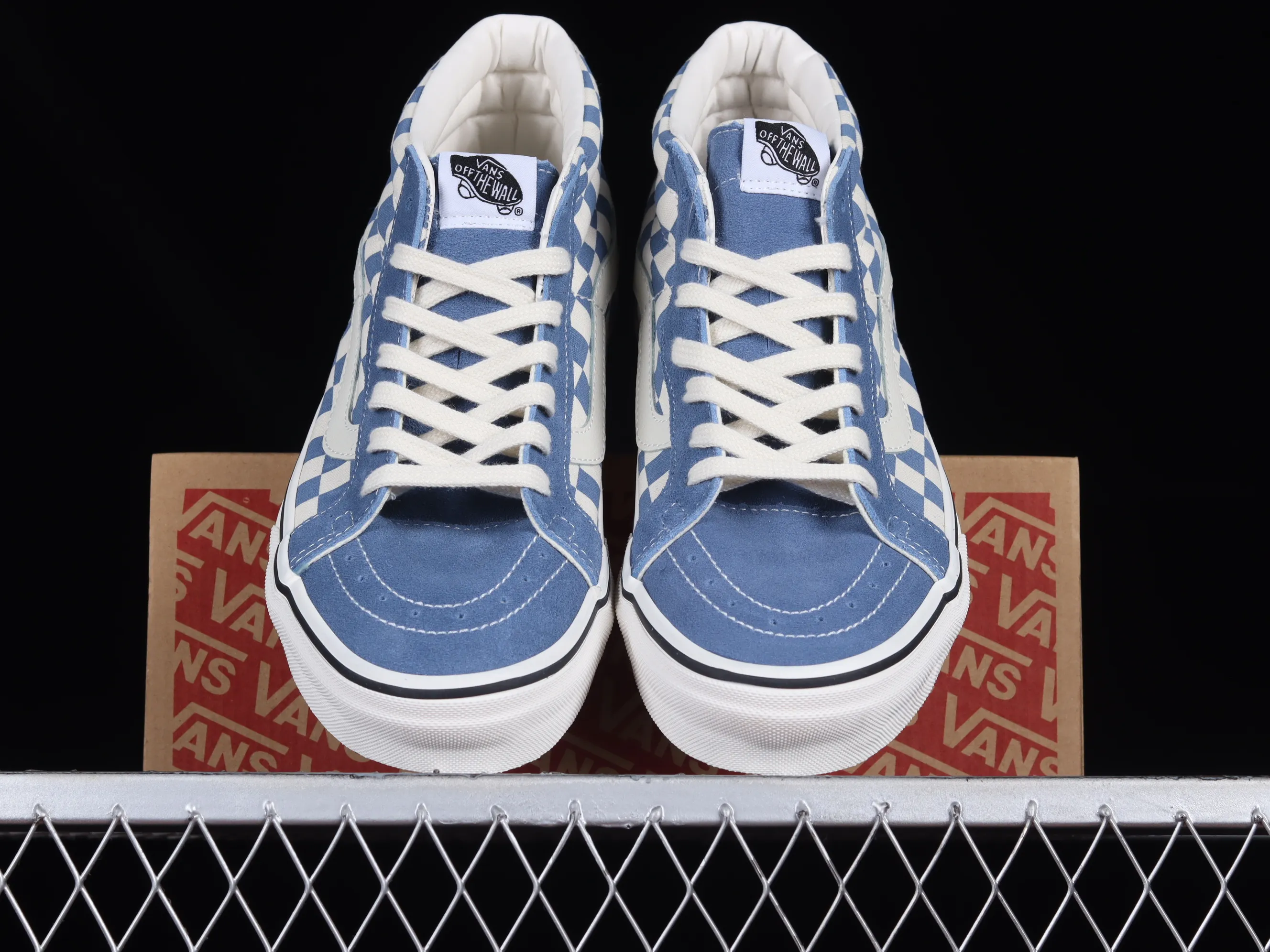 All categories Vans Vans series Vans Mid Vans Sk8-Mid Vans official haze blue checkerboard retro mid-top canvas vulcanized skateboard shoes VN0A391FOQN